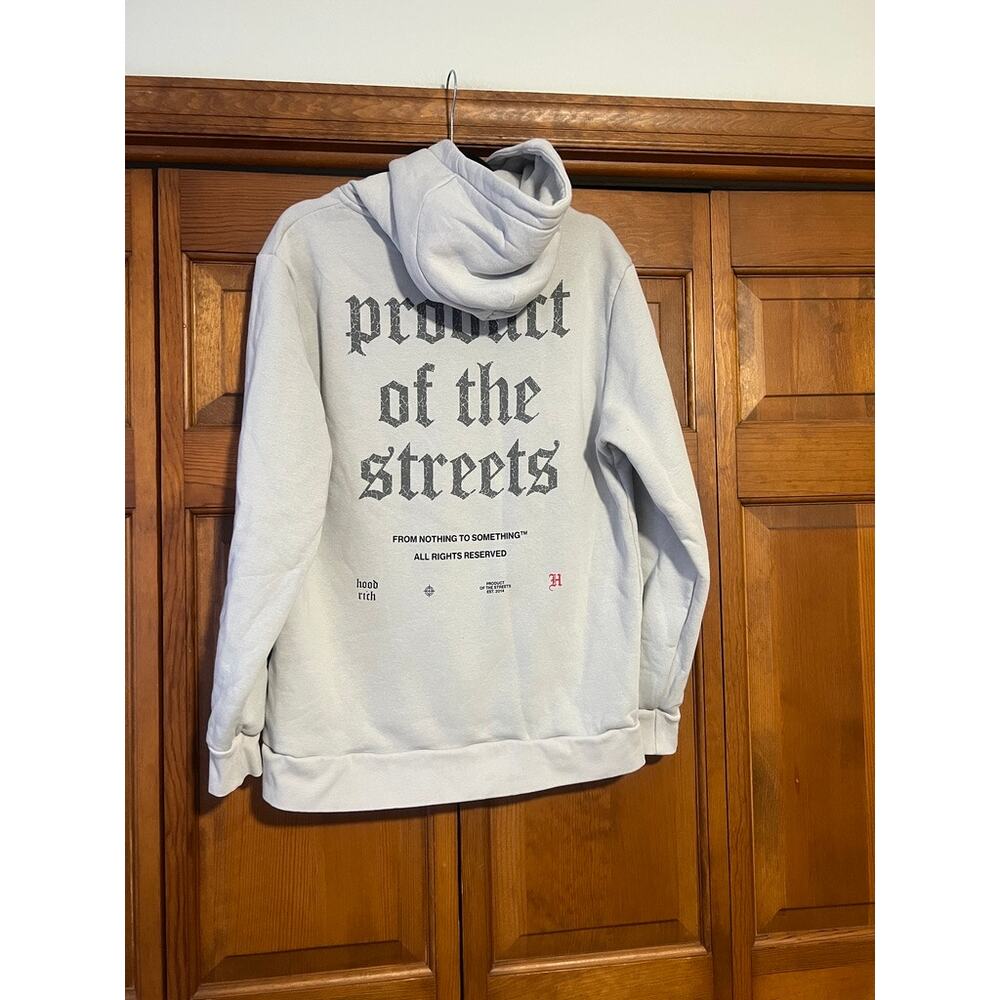 Hoodrich Men's Product Of The Streets Graphic Hoodie Light Gray Pullover Size M - Picture 11 of 12